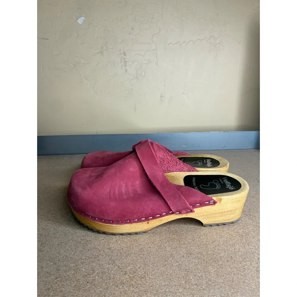Vollsjo Swedish Design Magenta Pink Nubuck Leather Wooden Clogs Mules Size 38 - Picture 2 of 11